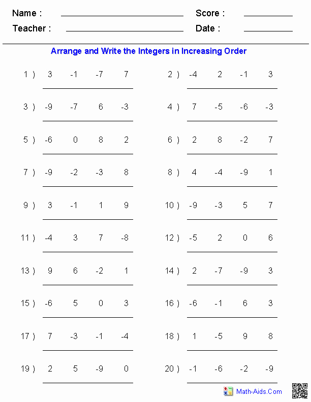 50 Ordering Rational Numbers Worksheet