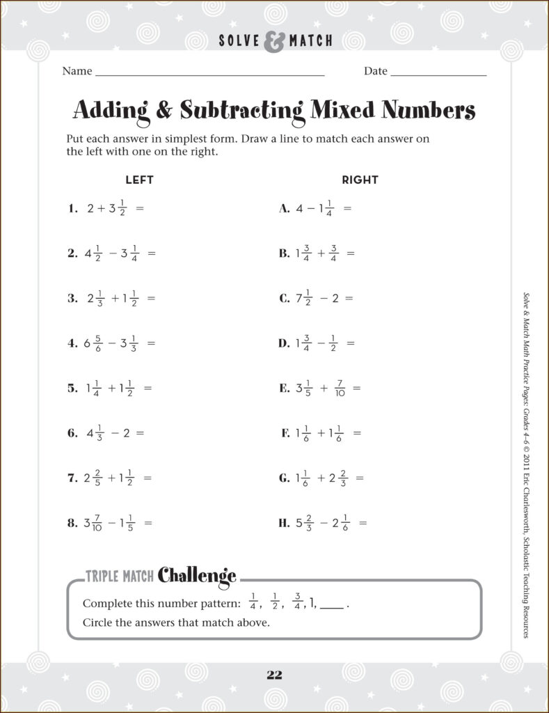 Add And Subtract Mixed Numbers Worksheet