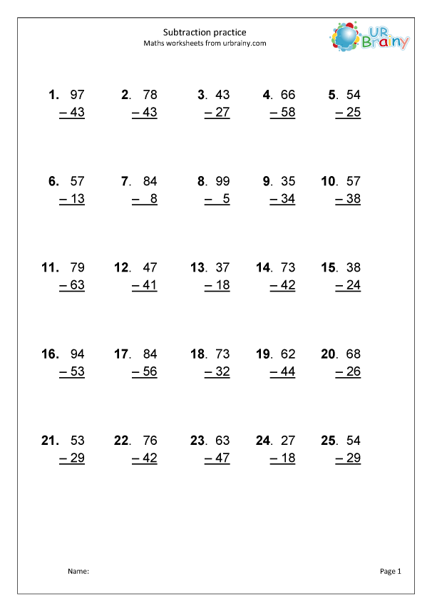 Add And Subtract Whole Numbers Worksheet