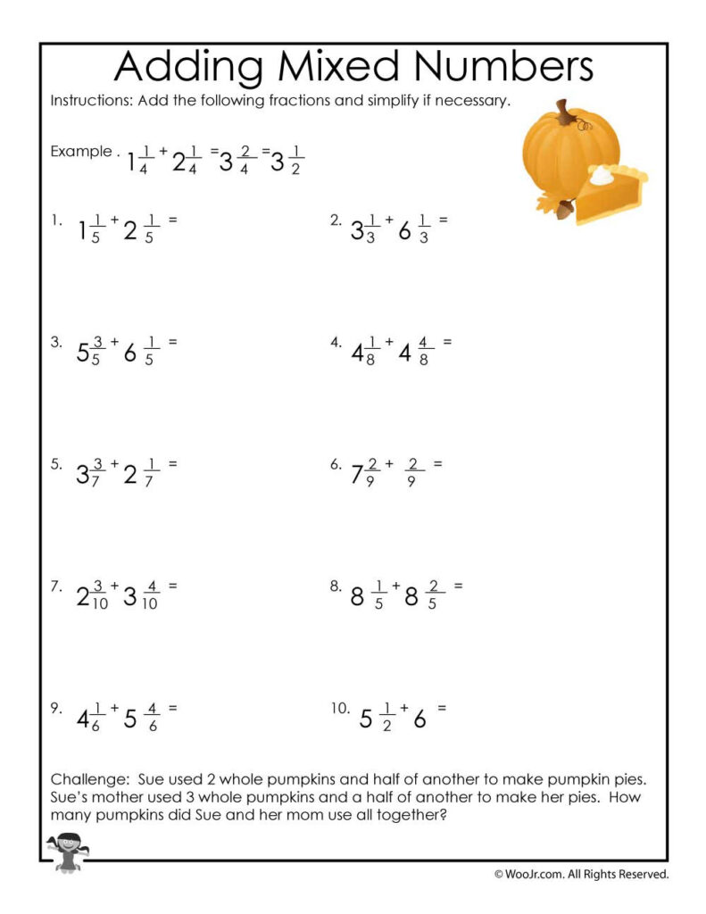 Adding And Subtracting Mixed Numbers With Like Denominators Worksheet