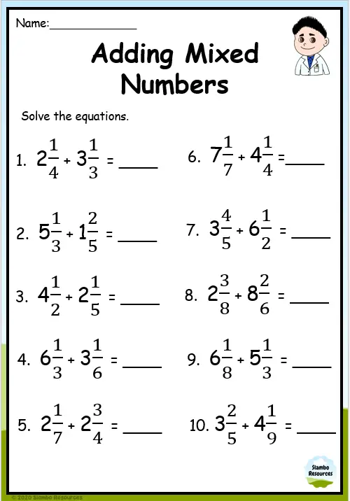 Adding Mixed Numbers Worksheets