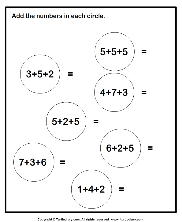 Adding Three One digit Numbers TurtleDiary Addition Worksheets 