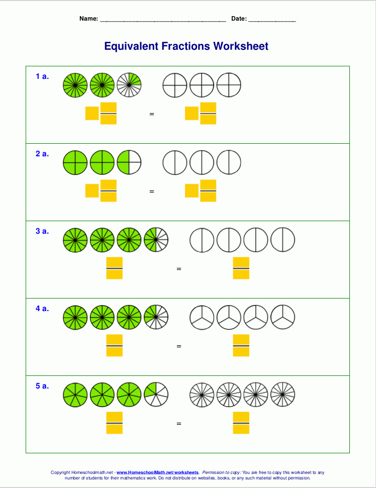 Free Equivalent Fractions Worksheets With Visual Models With Images 