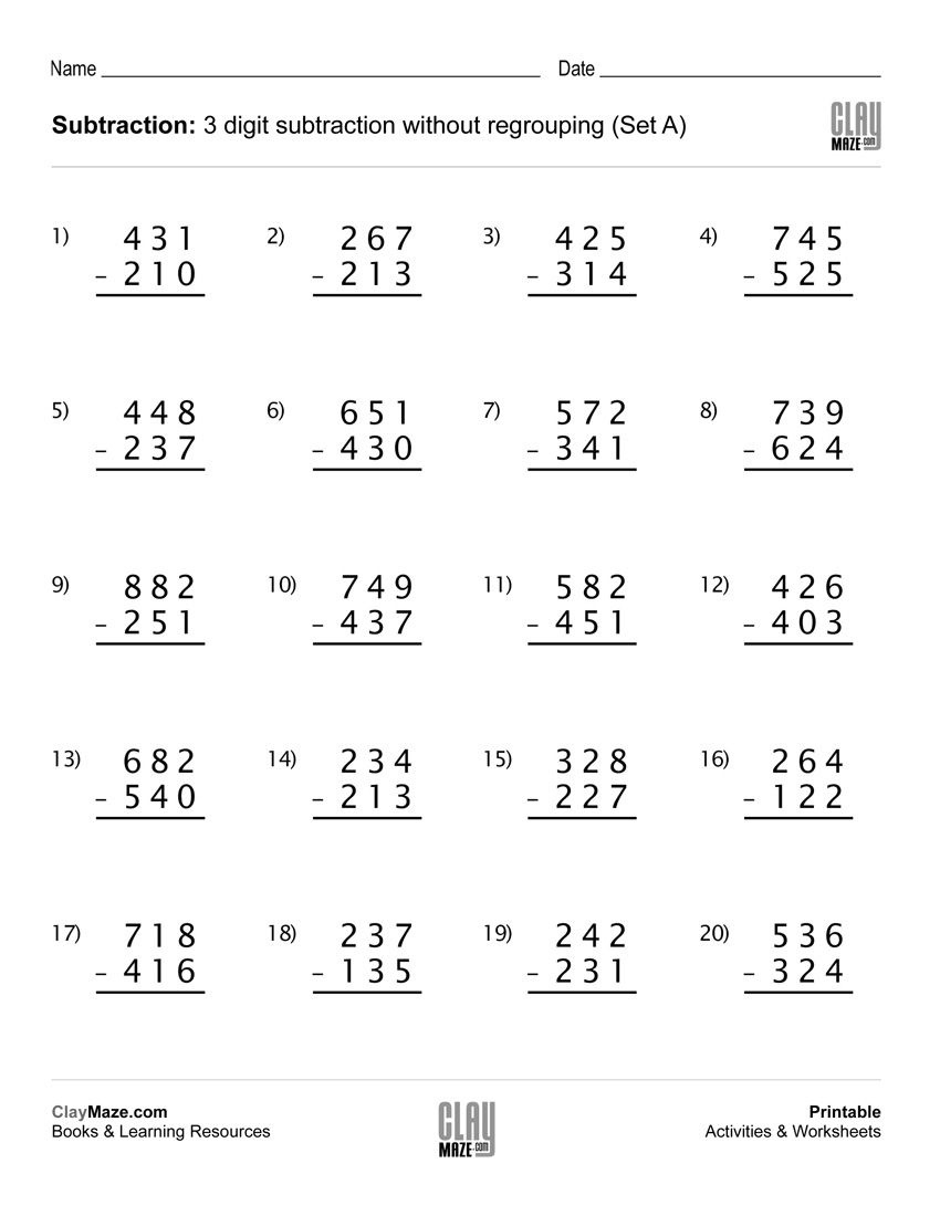 Free Subtraction With Regrouping Worksheets