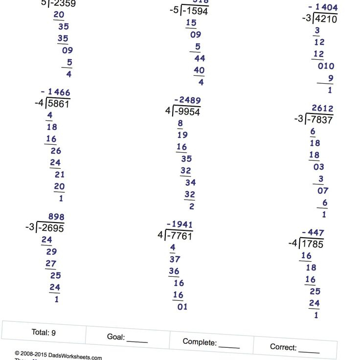 Long Division Worksheets Negative Numbers Long Division Division 