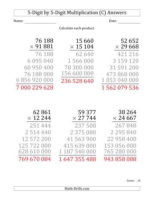 Multiplying 5 Digit By 5 Digit Numbers Large Print With Space 
