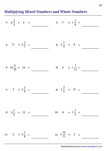 Multiplying Mixed Numbers With Whole Numbers Worksheets