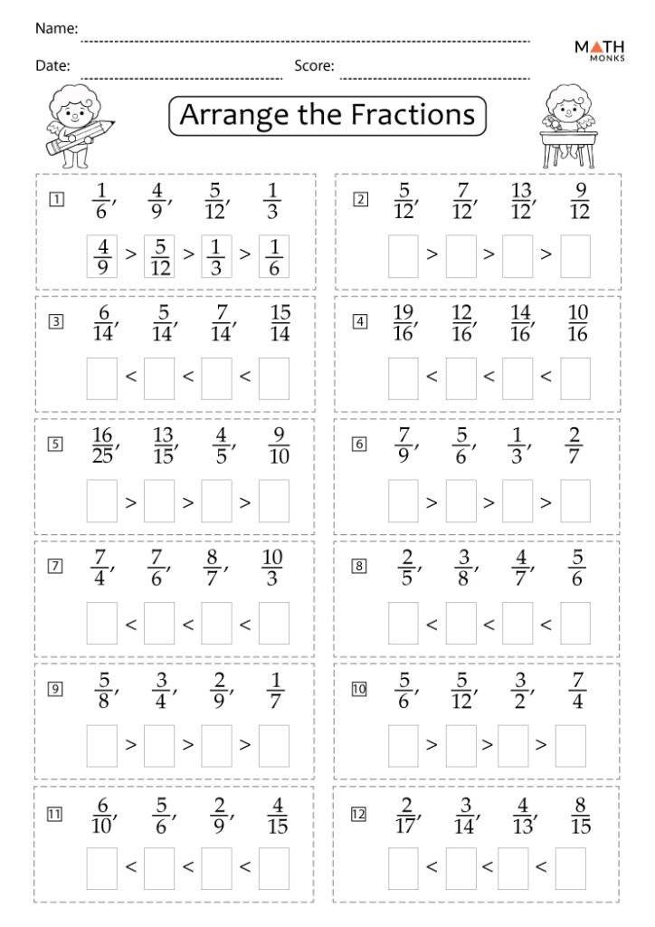 Ordering Fractions Worksheets Math Monks