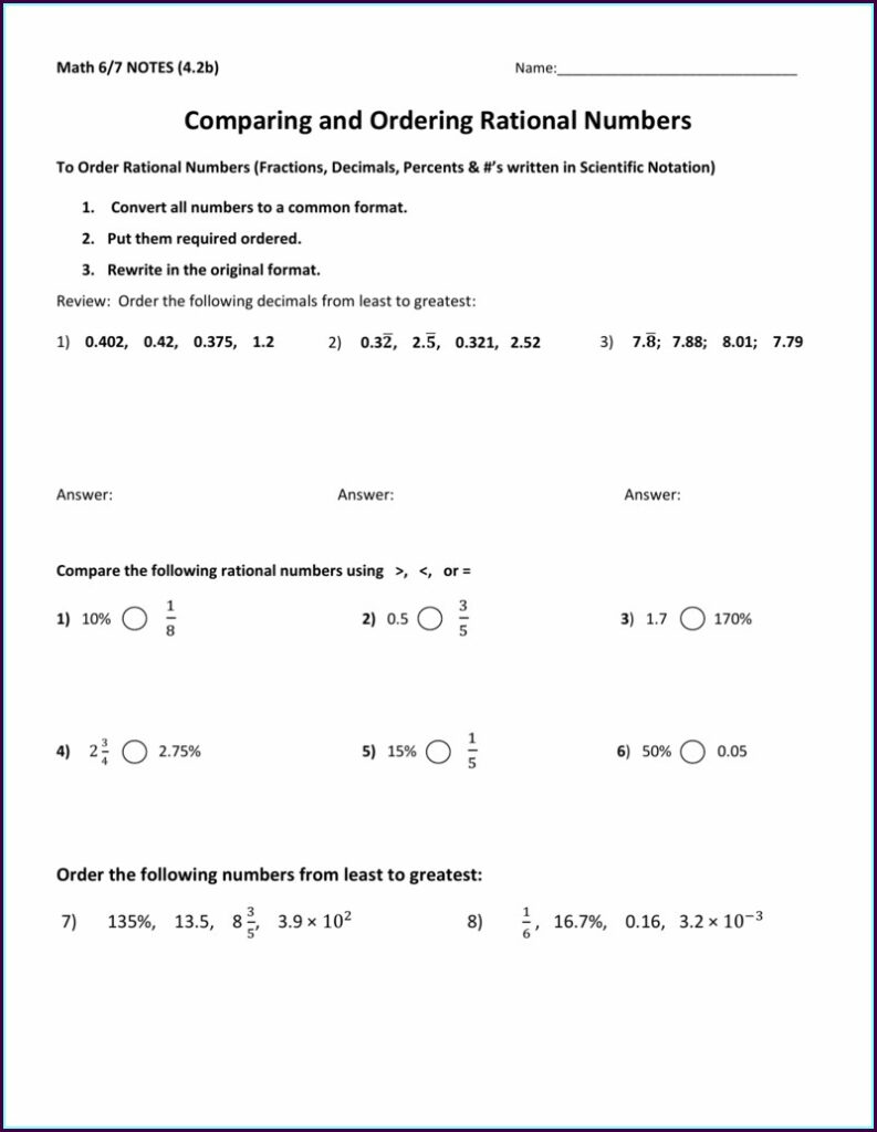 Rational Numbers Class 7 Worksheet With Answers Pdf Worksheet Resume 