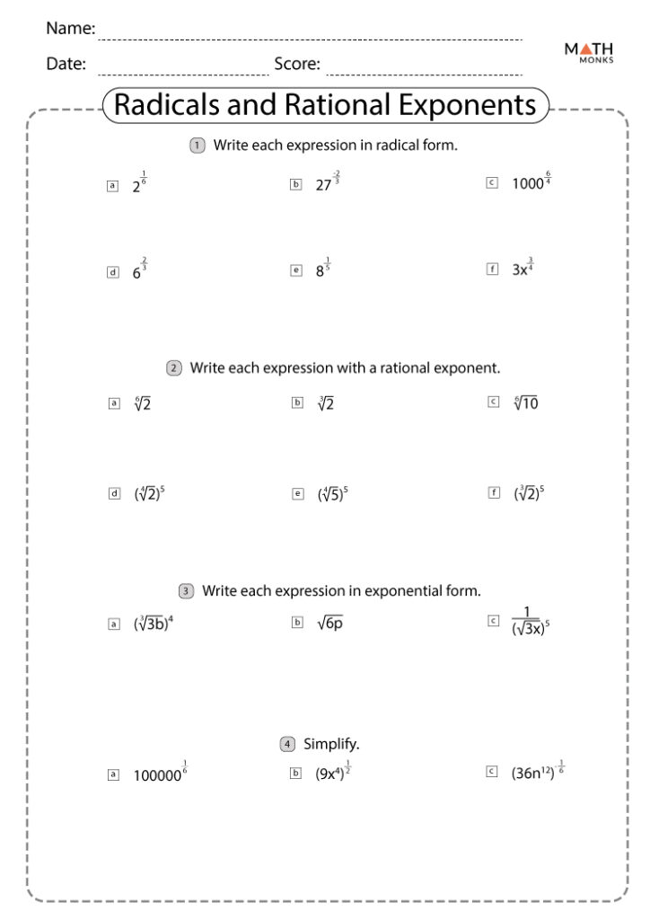 Simplifying Rational Exponents Worksheet