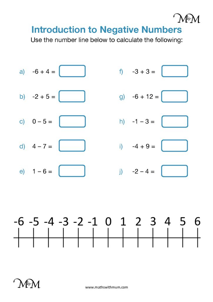 Worksheet Negative Numbers