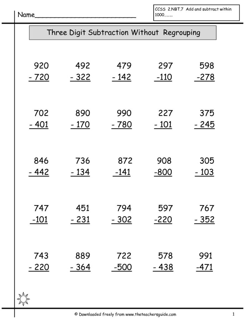 3 Digit Subtraction Regrouping Worksheet Pdf Large Print 3 Digit 3 