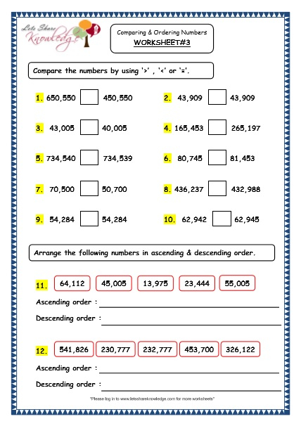 41 Comparing And Ordering Numbers Worksheets Online Education