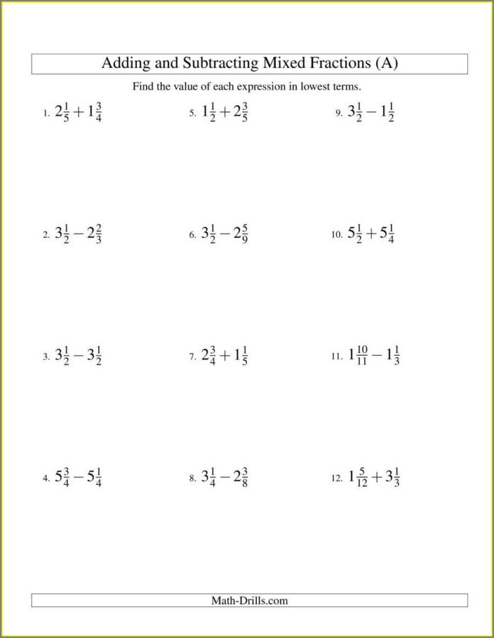 Add And Subtract Rational Numbers Worksheet