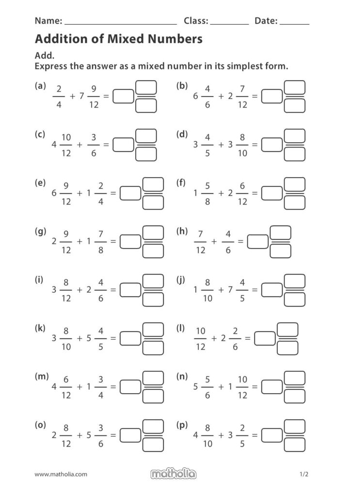 Add Mixed Numbers Worksheets