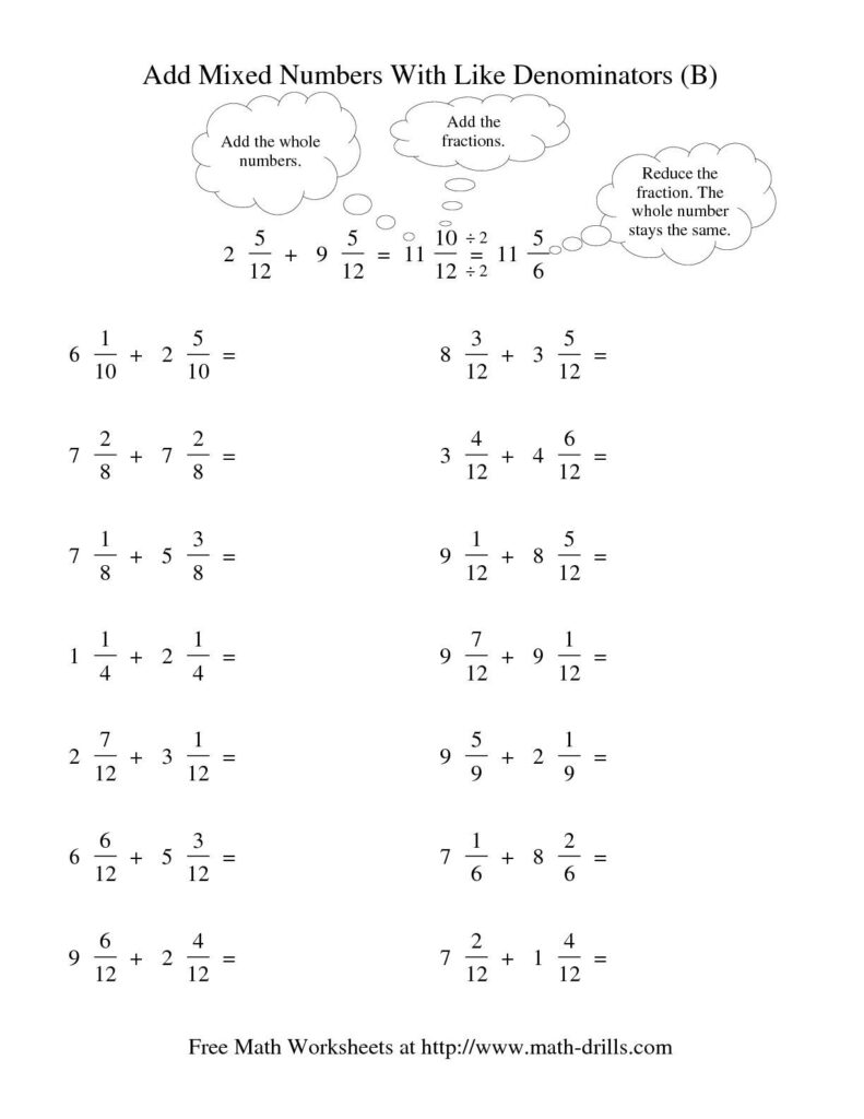 Adding Mixed Numbers Worksheet With Answers