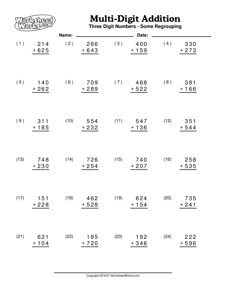 Adding Multi Digit Numbers Worksheets