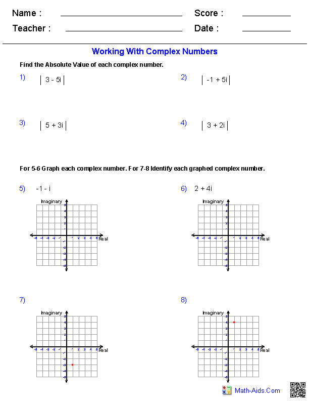 Algebra 2 Simplifying Complex Numbers Worksheet Answers Thekidsworksheet