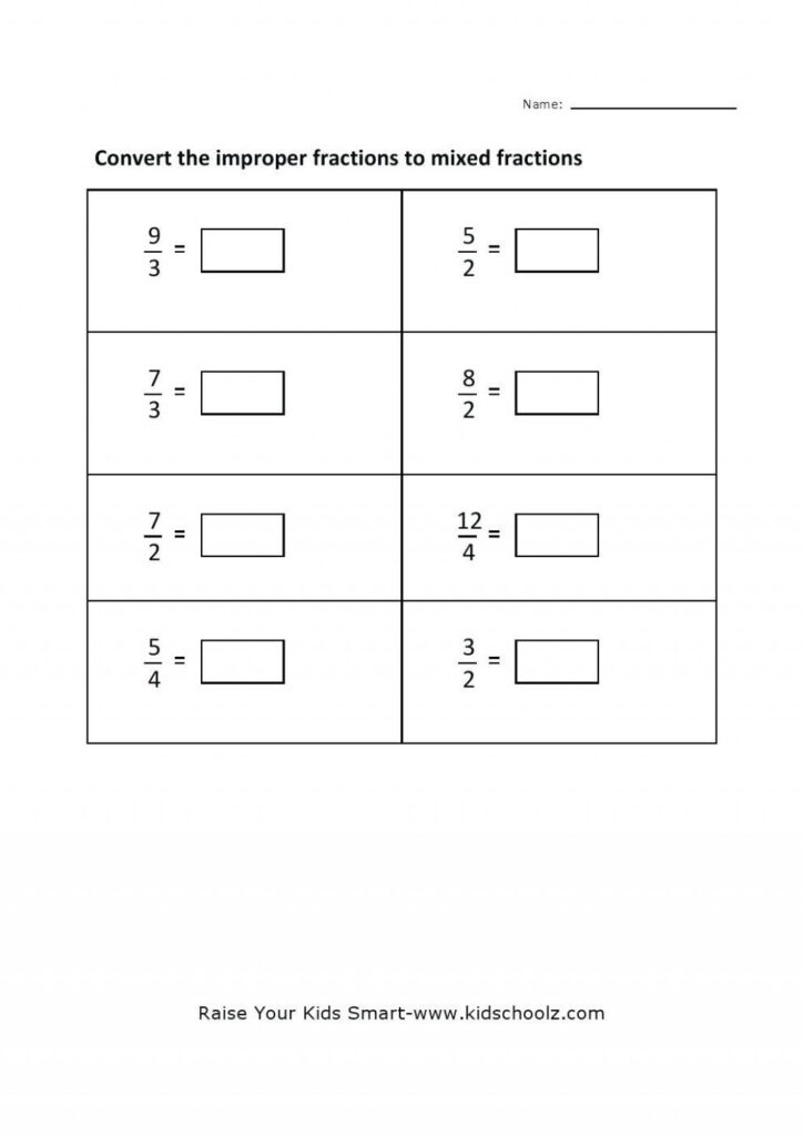 Converting Mixed Numbers To Improper Fractions Worksheet