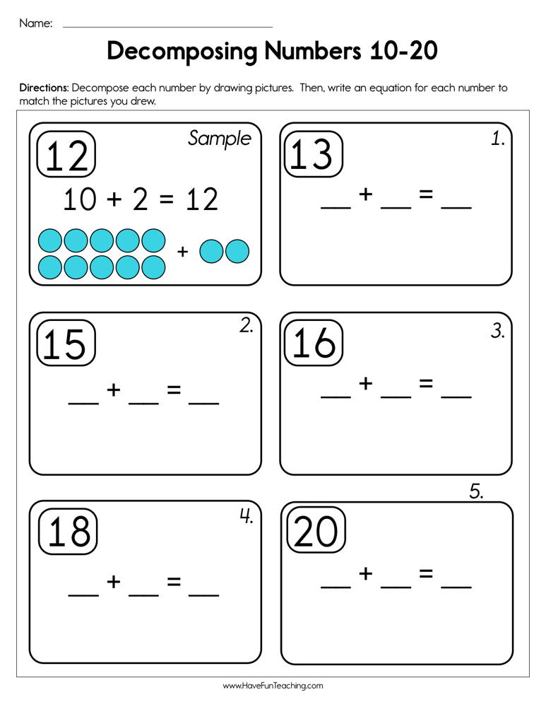 Decomposing Numbers 10 20 Worksheet By Teach Simple