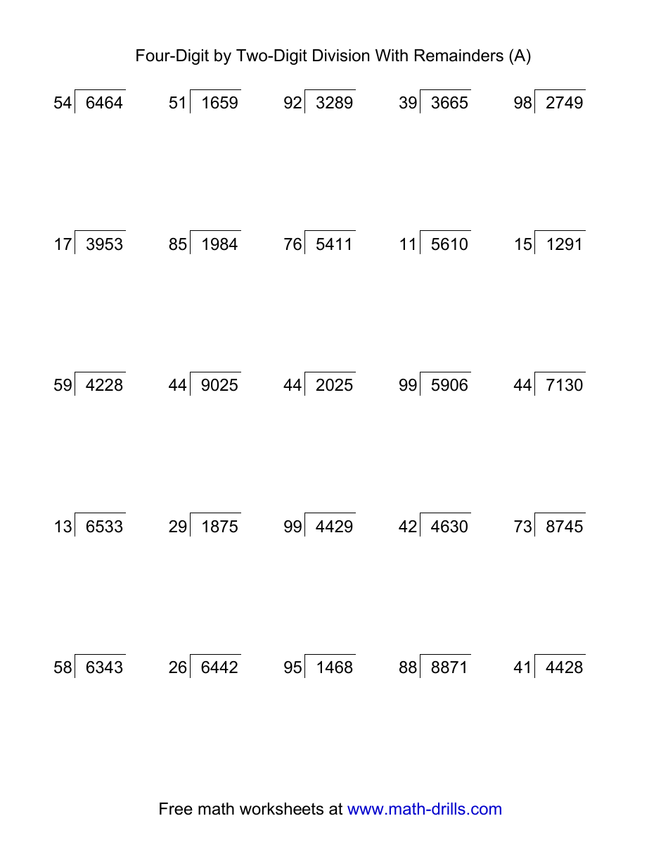 Dividing Multi Digit Numbers Worksheet