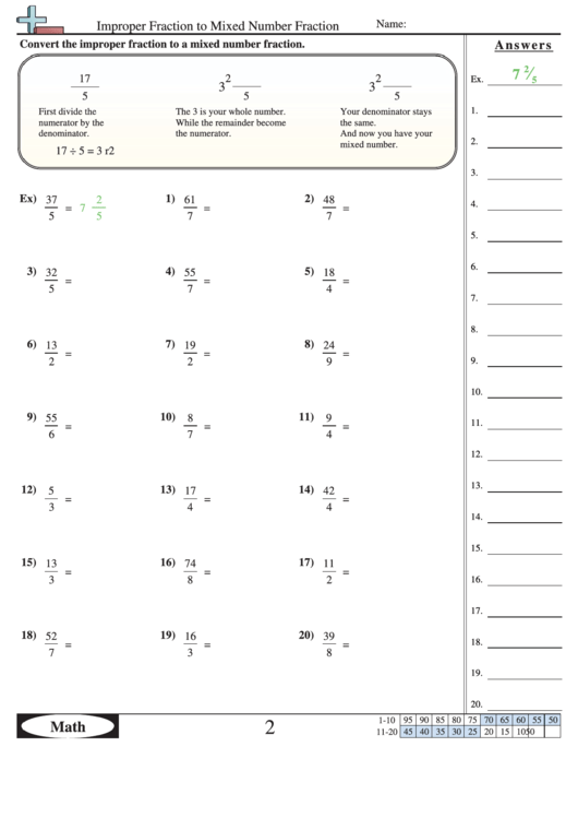 Improper Fractions To Mixed Numbers Worksheet