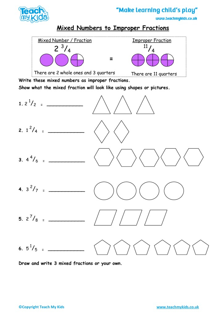 Improper Fractions To Mixed Numbers Worksheets