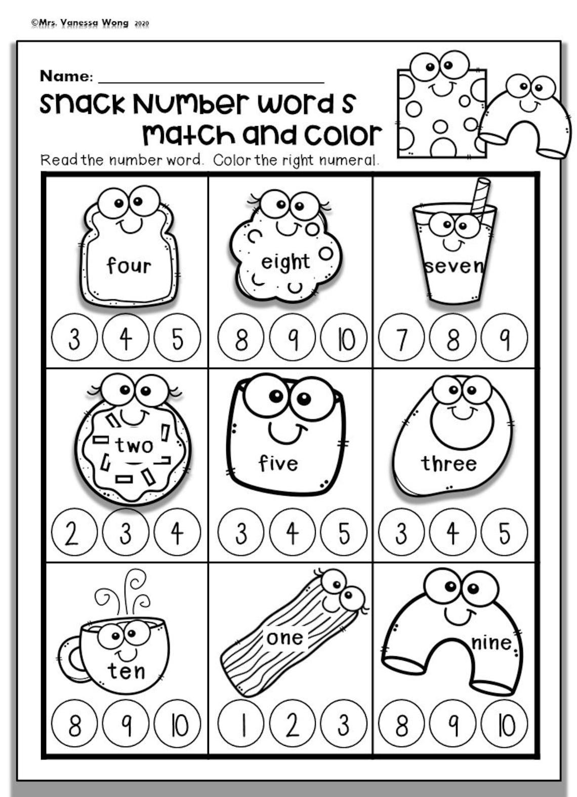 Kindergarten Math Worksheets Numbers 1 10 Number Words Etsy