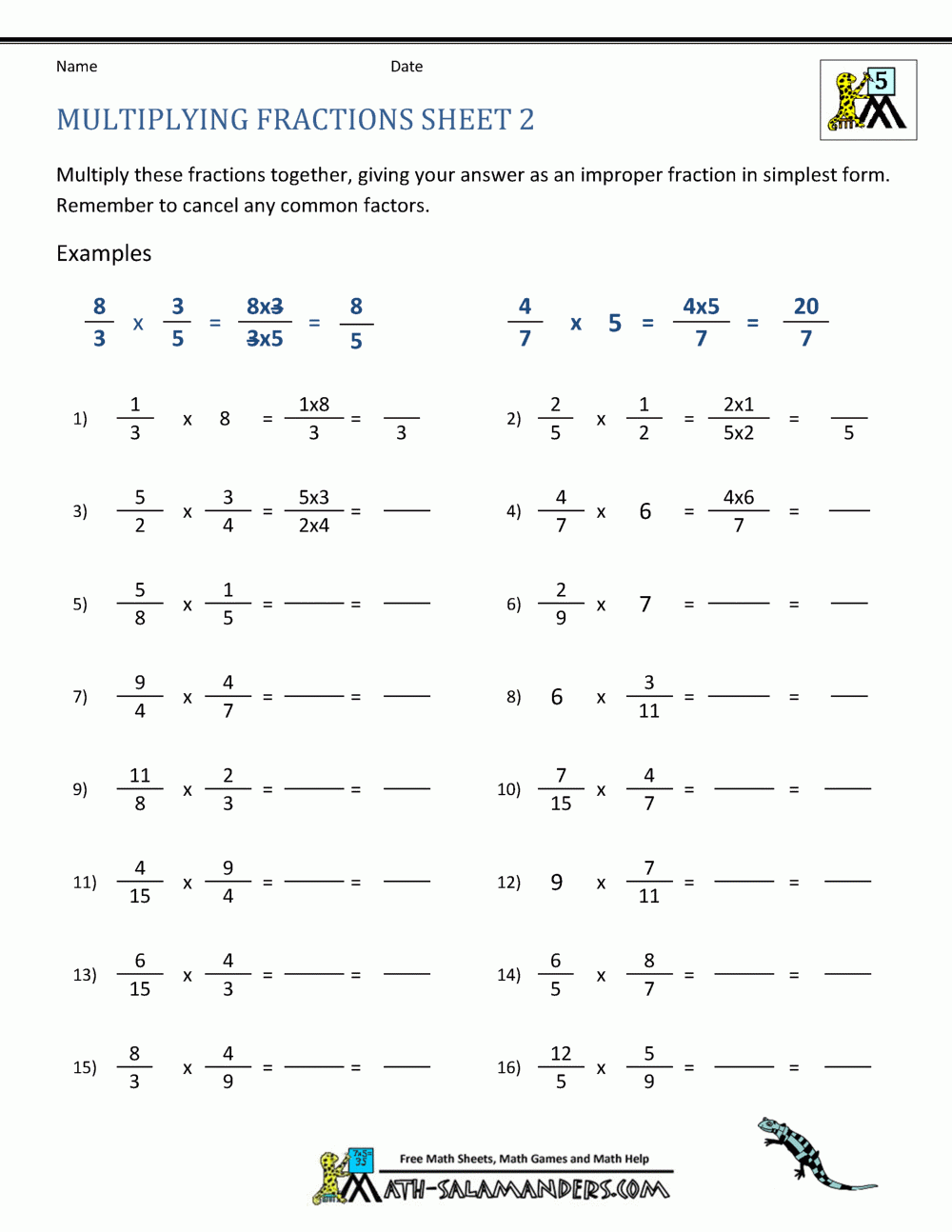 Multiply A Fraction By A Whole Number Worksheet