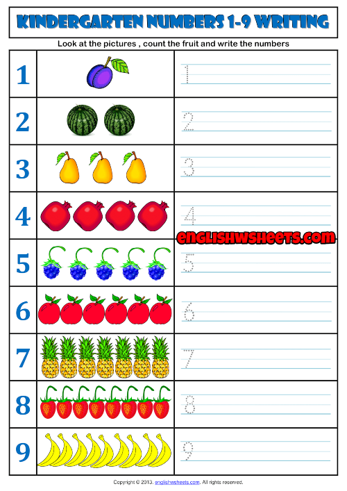 Number Worksheet For Kindergarten