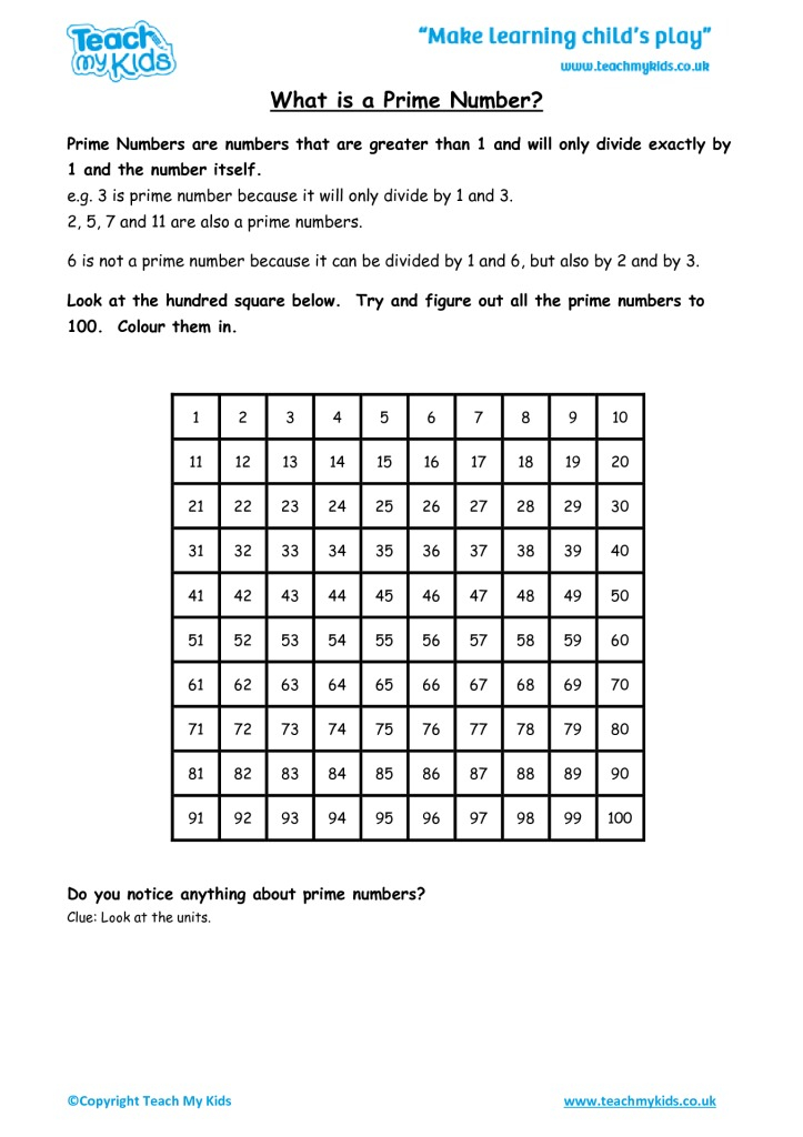 Prime Number Worksheets