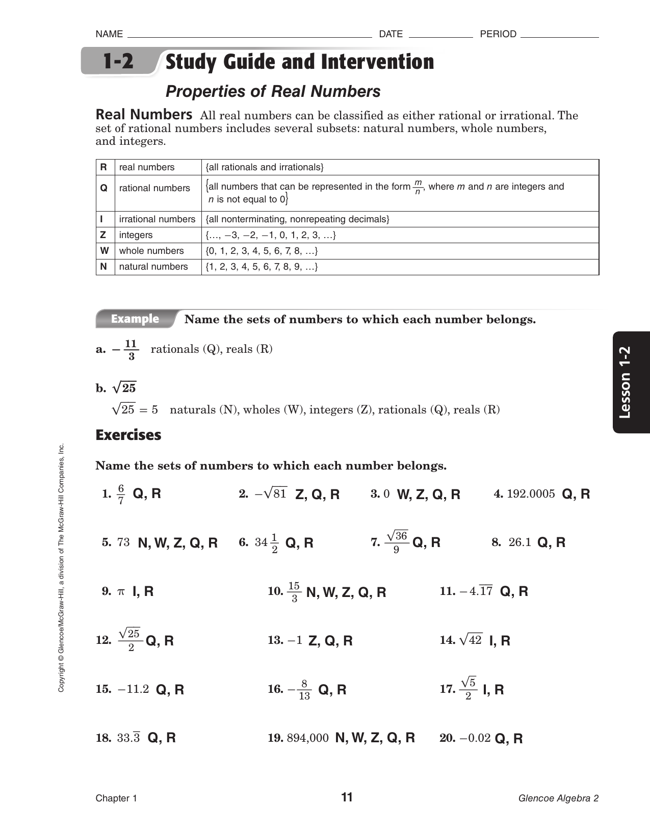 Properties Of Real Numbers Worksheet
