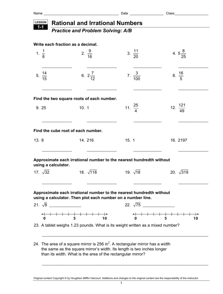 Rational And Irrational Numbers Worksheet