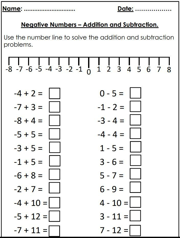 Subtract Negative Numbers Worksheet