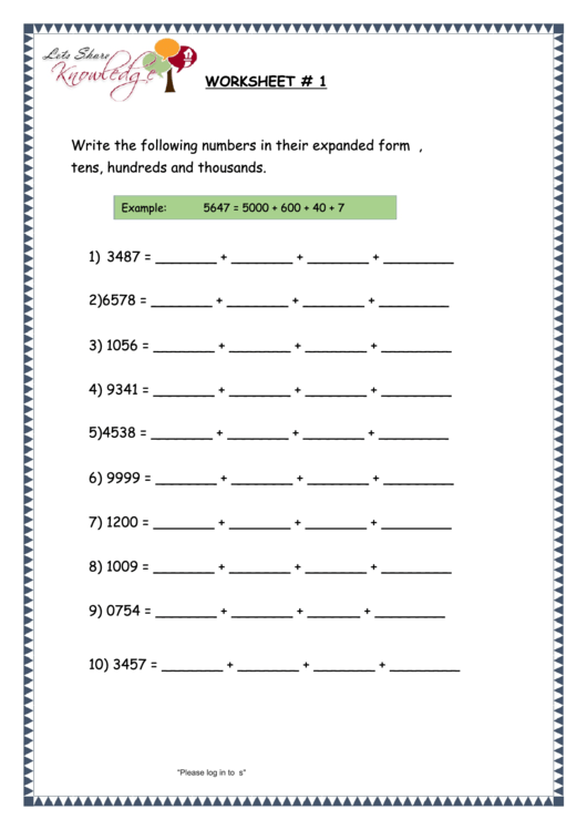 Writing Numbers In Expanded Form Worksheet